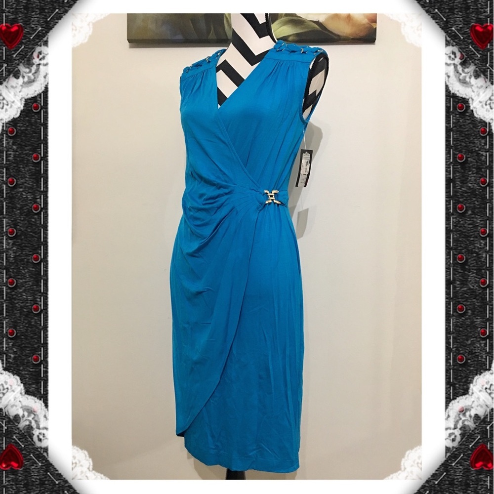 Cartise Golden Horsebit Detail Faux Wrap dress